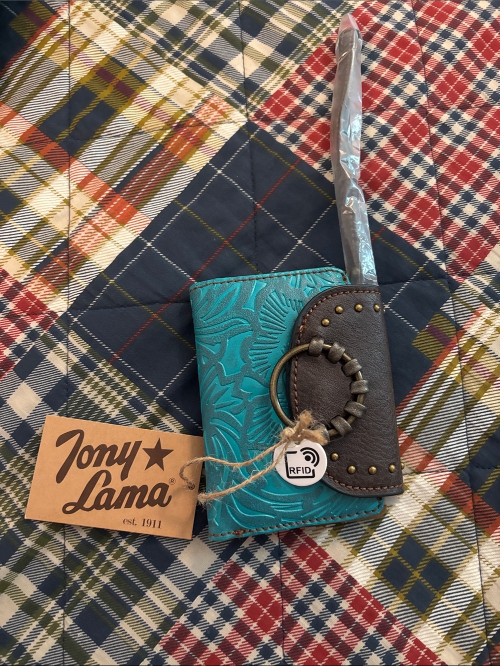 Tony Lama small Wallet - Teal with Brown Accent